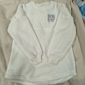 Disney White Sherpa Spirit Jersey with embroidered silver logo